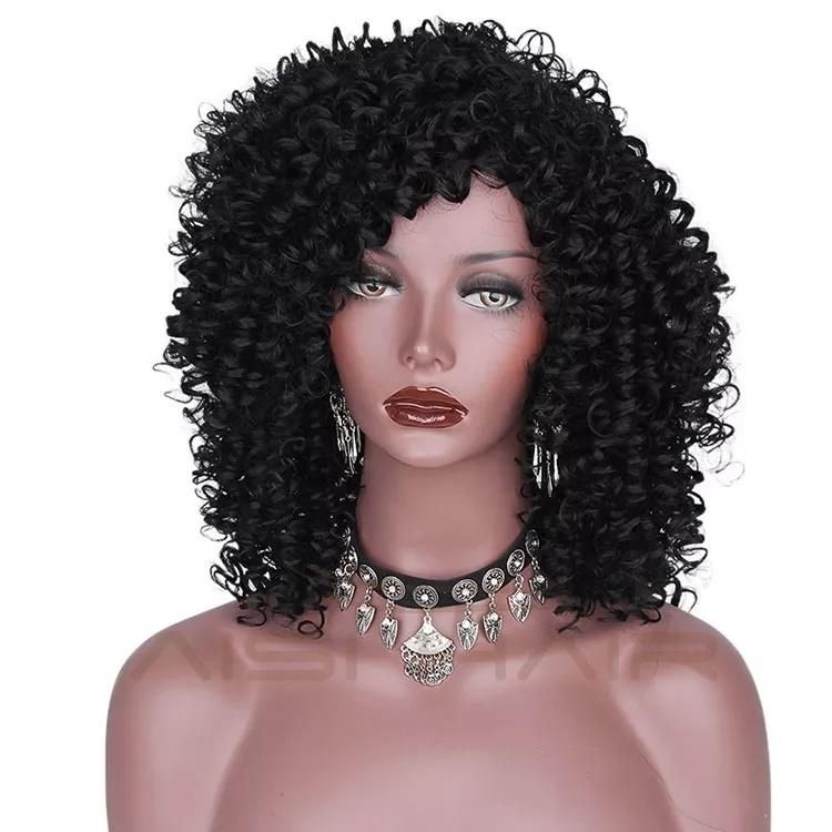 16inch Cheap Brazilian Hair Afro Kinky Curly Wigs Heat Resistant Synthetic Wigs