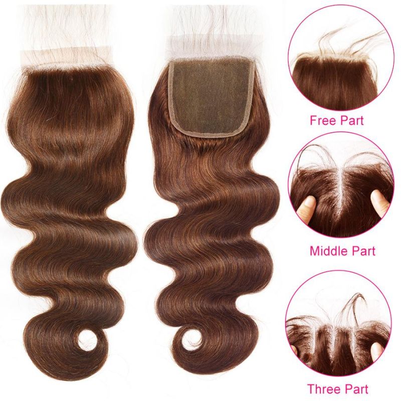 Brown Body Wave Bundles with Closure Brazilian Hair #4 Color 100% Human Hair Bundles with Closure Remy Hair for Black Women