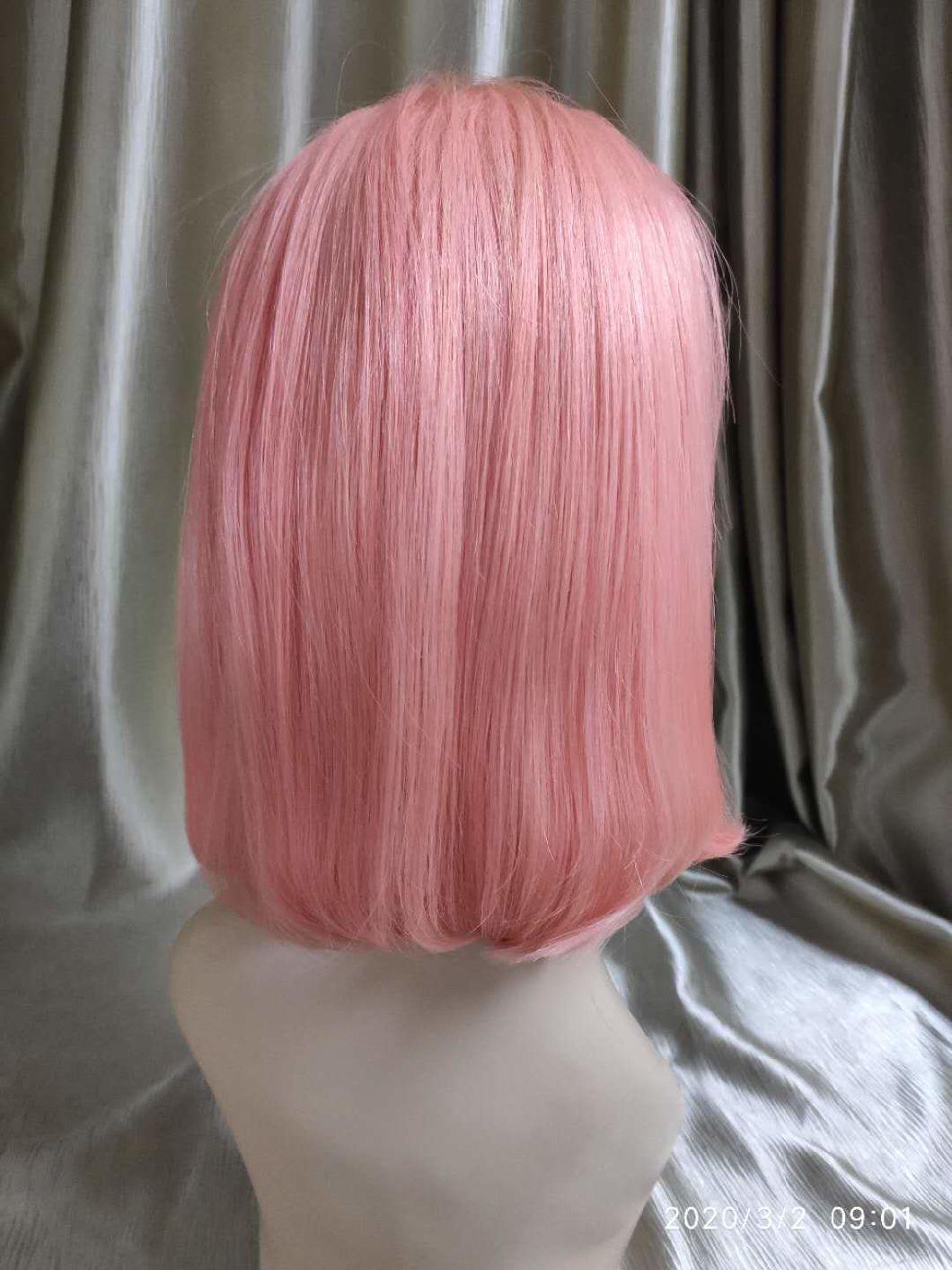 Pink Color Lace Frontal Human Hair Wigs