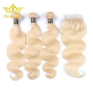 16 Inch Virgin Natural 613 Blonde Hair Bundles with Lace Frontal Closure, Best 100% Hair Bundle Body Wave
