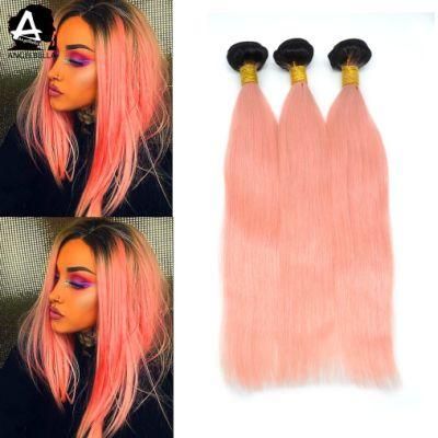 Angelbella Top Quality Remy Human Hair 1b#-Pink Hair Weaving Bundles