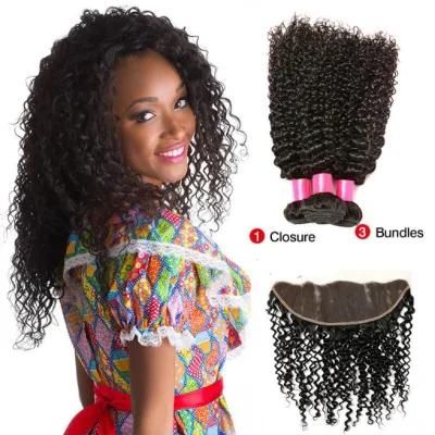 Kbeth Human Hair Weave Kinky Curly for Black Women 100% Virgin Natural Remy Brazilian Human Hair Extension Hair Weft with Ear to Ear Closure
