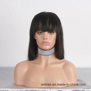 Hot Selling High Quality Natural Color Short Bob with Straight Bang130% Density Human Full Lace Straight Hair Wig