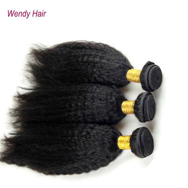 Kinky Straight Yaki Hair Unprocessed Natural Black Color 100% Brazilian Virgin Human Hair Weft Hair Weaving 100g Per Bundle