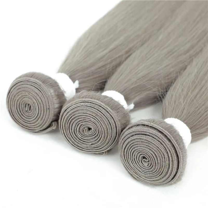 Brazilian Straight Bundle with Closure 4X4 Silver Grey Color Bundles with Closure Gray Non-Remy 100% Human Hair Bundles
