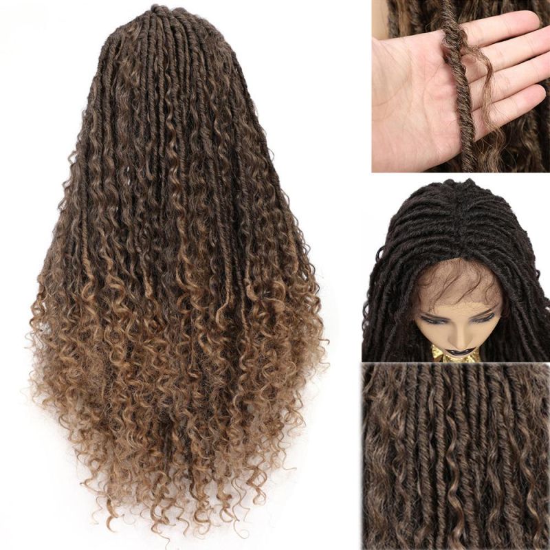 29" Faux Locs Curly River Hair Crochet Braided Wigs Ombre Brown Straight Dreadlocks Synthetic Hair Wigs for Black Women