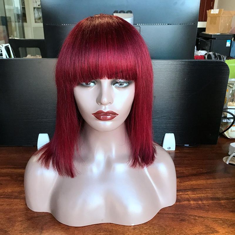 Kbeth Red Color Bob Human Hair Wig for Sexy Women 2022 Spring Fashion 8 Inch Factory Supply Short Brazilian Straight Machine Made Wigs with Bangs