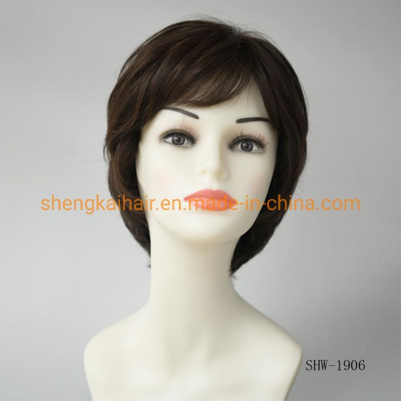 Wholesale Premium Quality Full Handtied Human Synthetic Hair Mixed Medical Use Hair Wig for Lady
