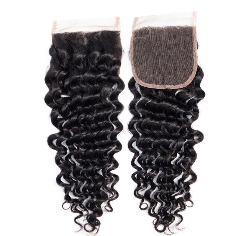 Kbeth Deep Wave Human Hair Closures with 4*4 Hand Tied Lace 2022 Spring Fashion 8 Inch Wavy Hair Pieces for Ladies