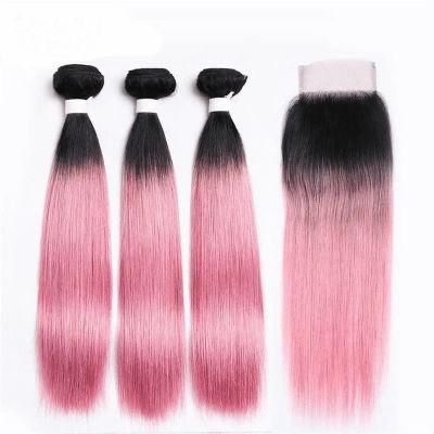 Pink Color Human Hair Extension with HD Lace Closure for Black Women Customized Body Wave 30 Inch Remy Hair Bundle
