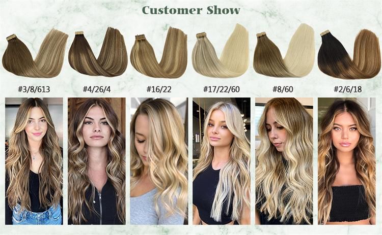 Custom Color Virgin Cuticle Aligned Brazilian Hair Double Drawn Tape in Hair Extensions Vendor 100% Raw Remy Human Hair
