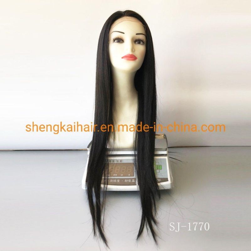 Wholesale Natural Looking Handtied Heat Resistant Synthetic Fiber Straight Long Black Lace Front Wigs 606