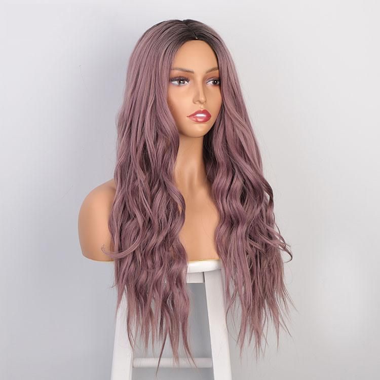 Fantasy Pastel Violet 26inch Long Water Wavy Wigs Heat Resistant Synthetic Fiber Wig for Women