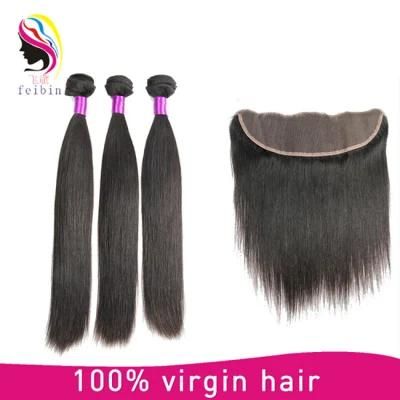 Straight Remy Brazilian Human Hair Bundles with Lace Frontal Closure