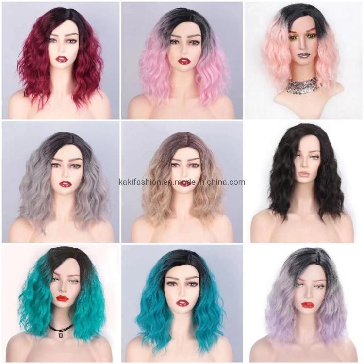 Kakiifahion Hair Synthetic Ombre Purple Natural Wave Short Bob Wigs High Temperature Fiber Short Bob Wigs for Women