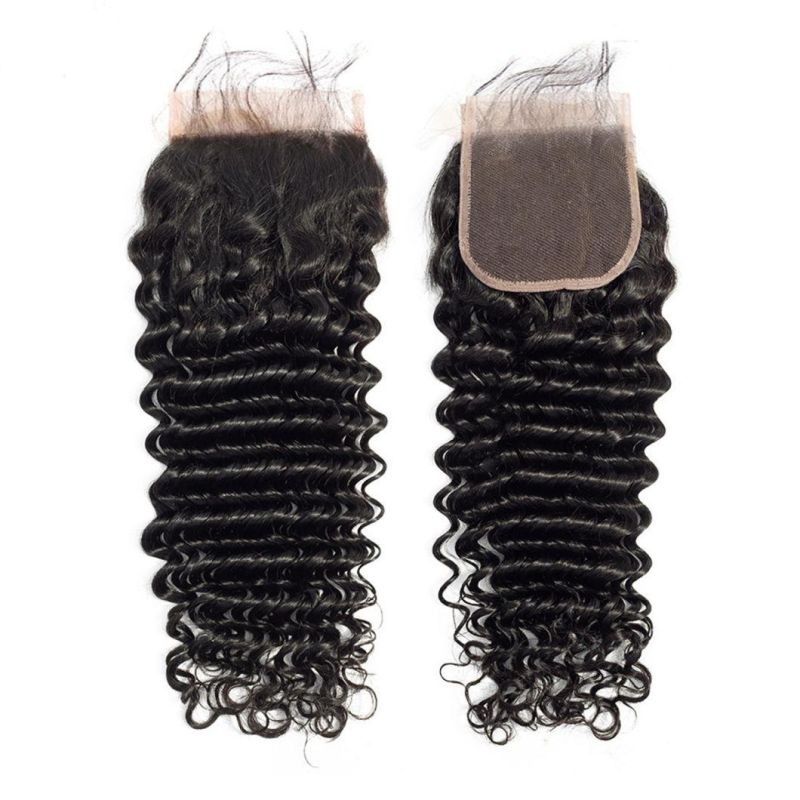 Deep Wave Bundles with Closure 3 Bundles with Closure Remy Human Hair Wavy Bundles for Women Natural Color