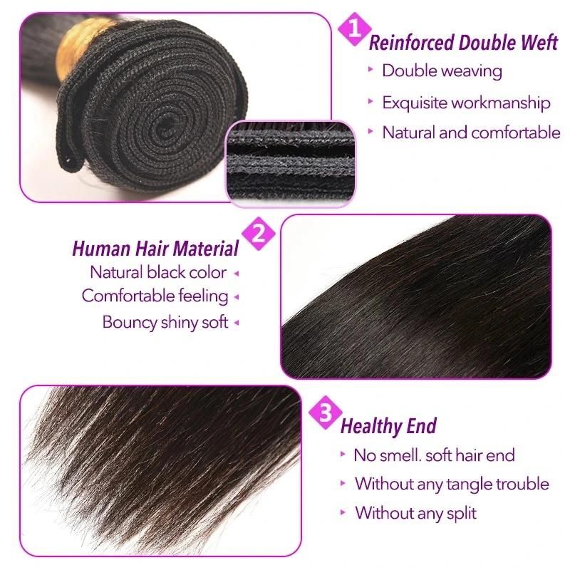 Human Hair Bundles Brazilian Hair Straight Long Hair Black Color 12A Virgin Remy Hair Bundles with Double Drawn for Black Women with Size 24"