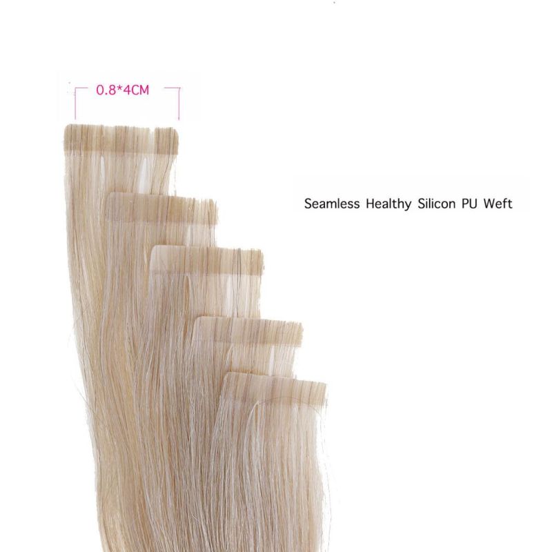 Human Hair for Woman Double Side Tape Hair Extensions Color 18 Ash Blonde Adhesive Skin Weft Seamless Silky Straight
