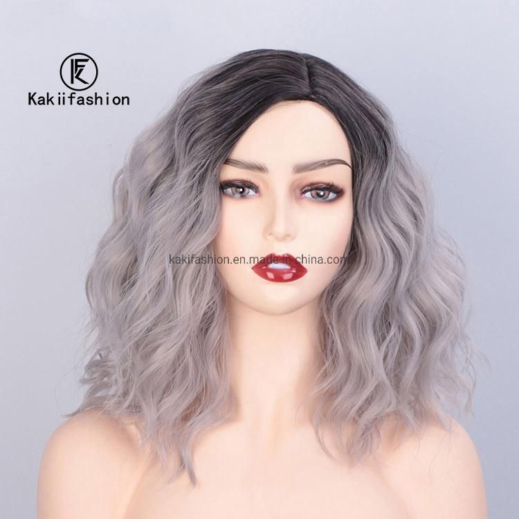 Kakiifashion Hair Top Selling Vendor Wholesale Ombre Gray Curly Water Wave Body Wave Bob for Black Women Synthetic Hair Wigs