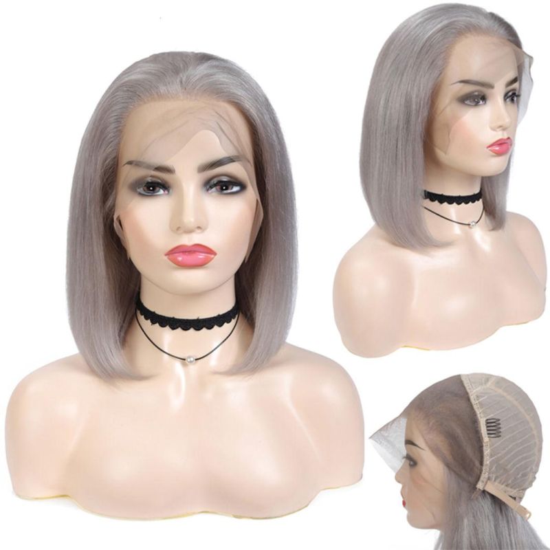 Brazilian 13X4 Lace Front Human Hair Wigs Straight Grey Lace Front Wig Pre Plucked Silver Gray 10 Inch Remy Hair Wigs 150%