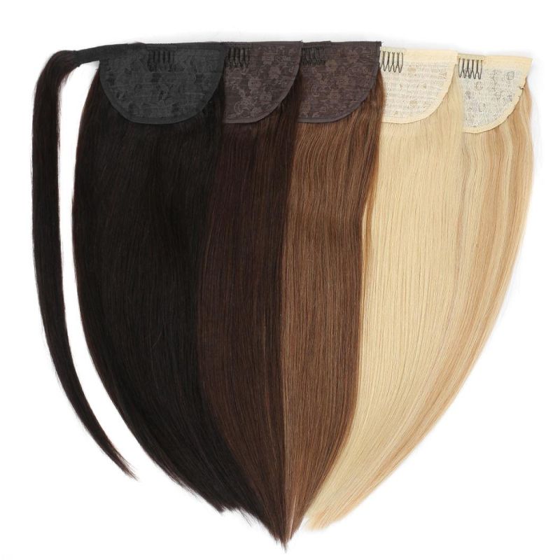 100% Human Hair Pony Tails Hair Extensions Double Drawn Natural Wrap Around Drawstring Ponytail Hair