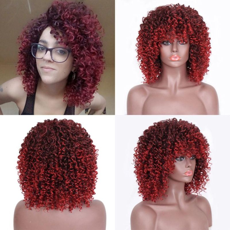 Synthetic Wigs Short Multi Color Wig Afro Kinky Curly Wigs with Bangs for Black Women Blonde Highlight Wigs