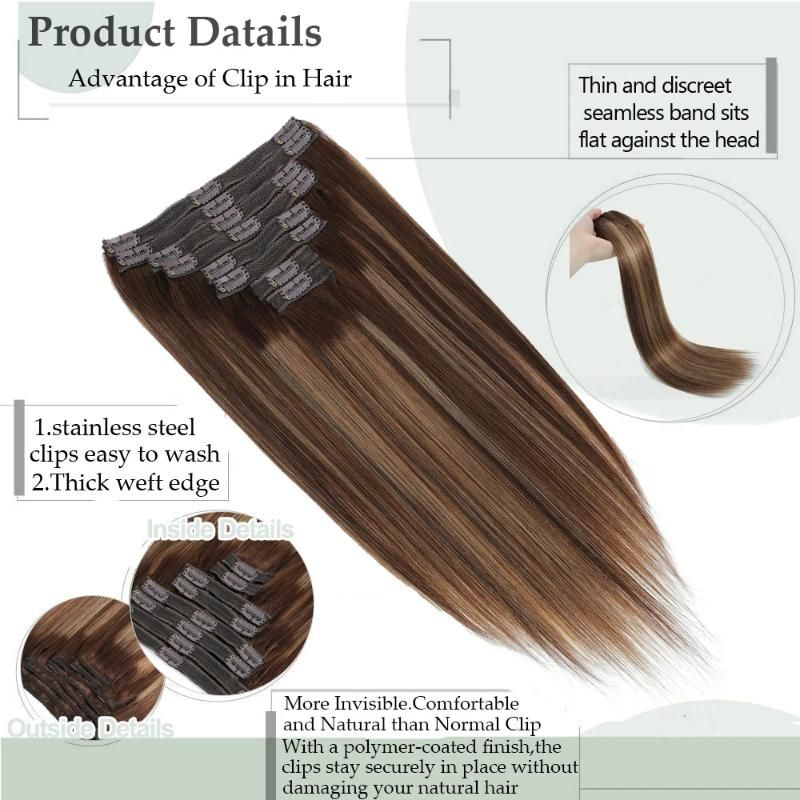 8PCS/Set Seamless Weft Brazilian Real Human Clip in Hair Extensions #4/27/4