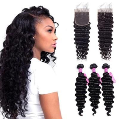 Kbeth Best Human Hair 3 Bundles with Lace Closure Deep Wave Cuticle Aligned Brazilian Hair Bundle China Vendors for Women
