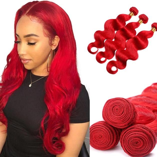 Kbeth Red Color Human Hair Extension for Fashion Black Girls Gift 2021 Summer Custom 100% Remy Body Wave Virgin Mink Human Hair Weaving with Closure Vendor