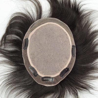 Silk Top Lace Base Natural Hairline Men&prime;s Toupee