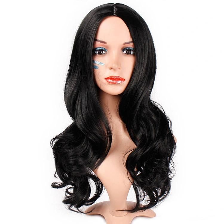 26inch Black Color Synthetic Long Body Wavy Wigs Human Hair