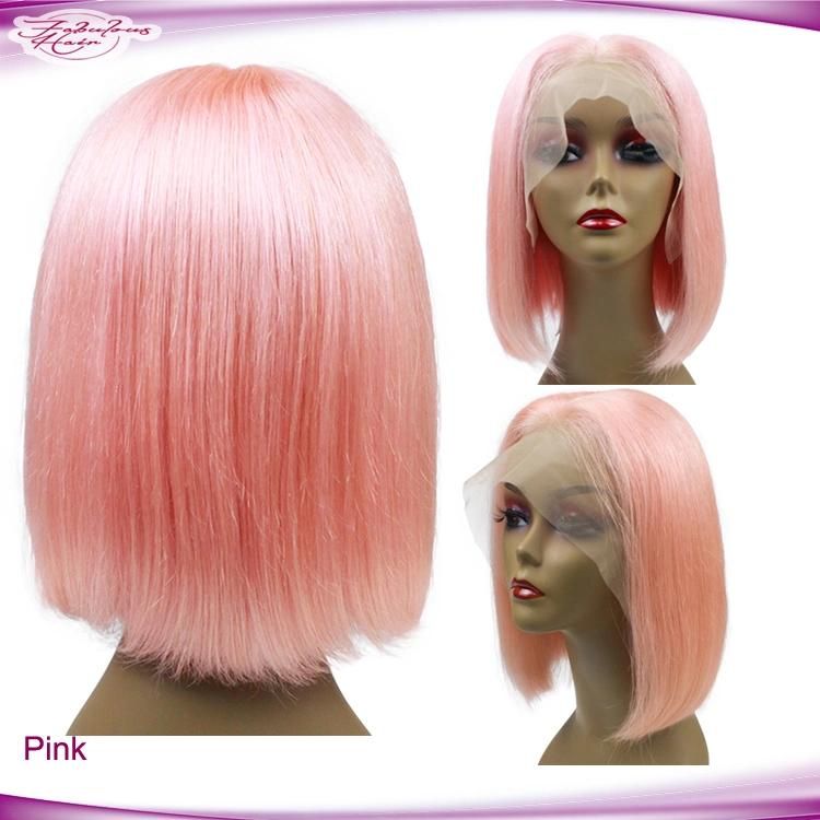 African American Soft Pink Straight Bob Wig Real Hair Wholesale