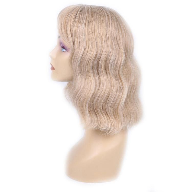 Wholesale Machine Made Blond Hair Wigs with Bangs Synthetic Fiber Short Wigs
