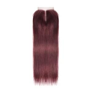 Human Hair Brazilian Malaysian Peruvian Indian Remy Human Hair 99j# 4X4 Lace Closure Pre Plucked Baby Hair Straight Closure