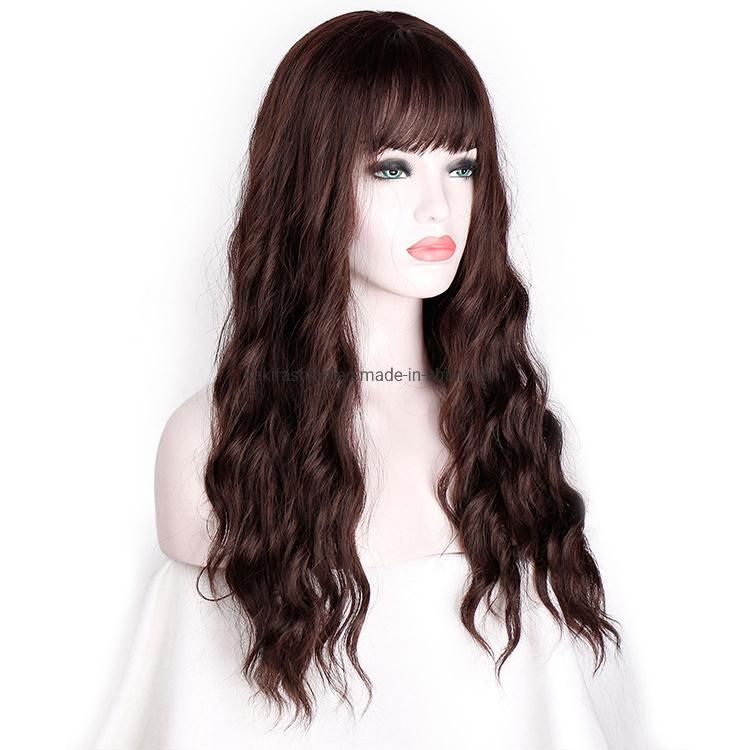 26 Inch Vendor Cheap Wholesale Curly Water Wave Brown Wig with Bangs for Black Women Synthetic Hair Wigs