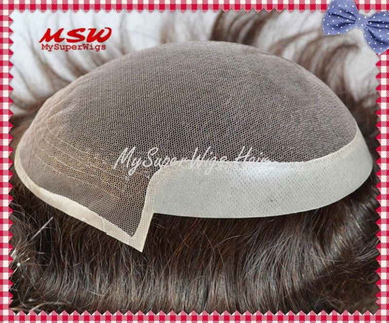 2022 French Lace Human Hair Toupee with Poly Binding