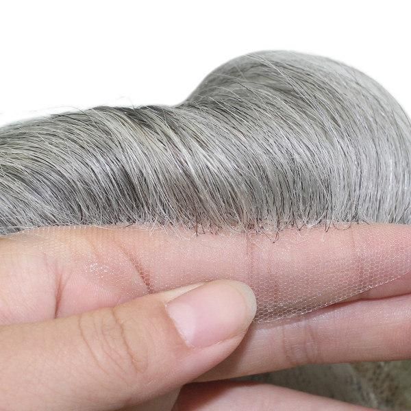Monofilament with Lace Front Human Grey Hair Men Toupee