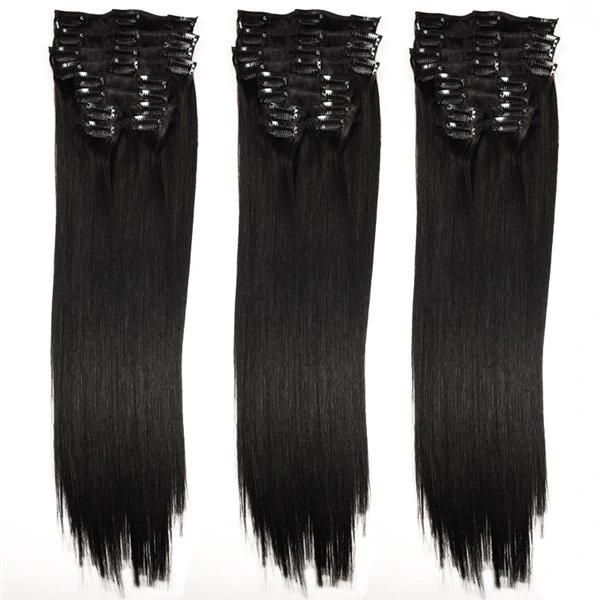 Double Drawn Full Head 10PCS Sets Brazilian Straight Hair Clip in Hair Extensions