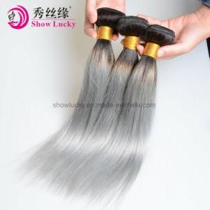 Hot Beauty 9A Grade Raw Indian Human Hair Weaving Straight Ombre 1b/Grey Hair