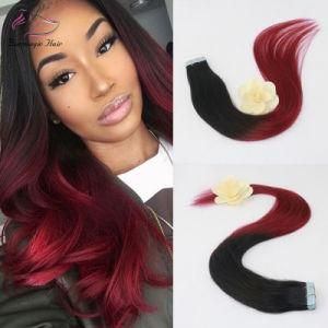 Straight Two Tone Color #1b to #Burg PU Tape in Hair Extensions 100% Remy Human Hair