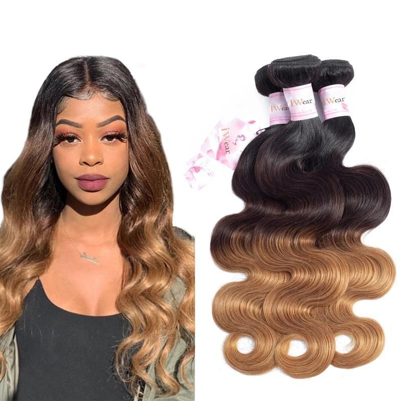 Kbeth Human Hair Extension Ombre Brown Color Body Wave Hair 100g 9A Bundles Wholesale Virgin Remy Hair 100% Brazilian Human Hair Extensions with Lace Closure
