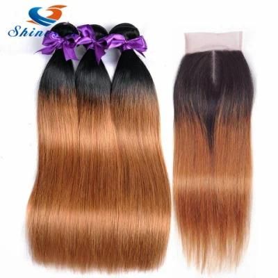 Ombre Hair Peruvian Straight Hair Bundles with Closure Human Hair 1b 30 Bundles with Closure 10-26inch Weave Remy Hair
