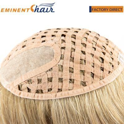 Custom Blond Ribbon Integration with Lace Part Female Toupee Human Hair Blond