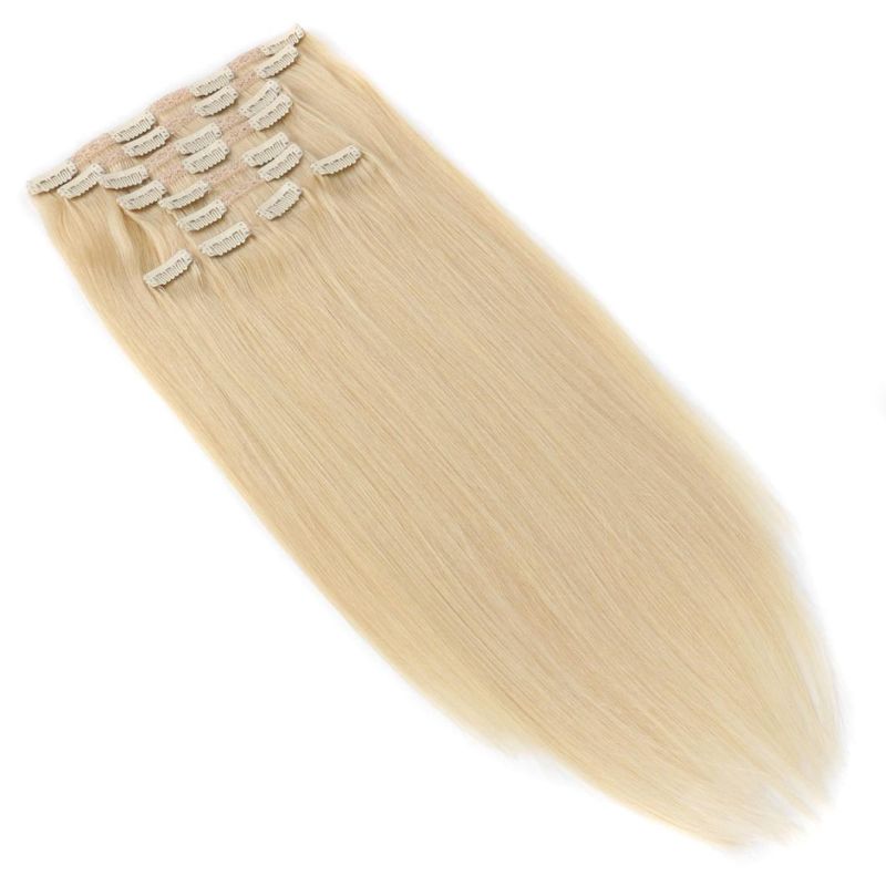 613# 60# Pure Blonde Color Clip on Human Hair Extension for Full Head Deluxe 120-160-220gram/Set