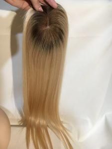 18-20 Inch Dark Rooted Blonde Silk Top 7X11cm Real European Hair Human Hair Topper for Women