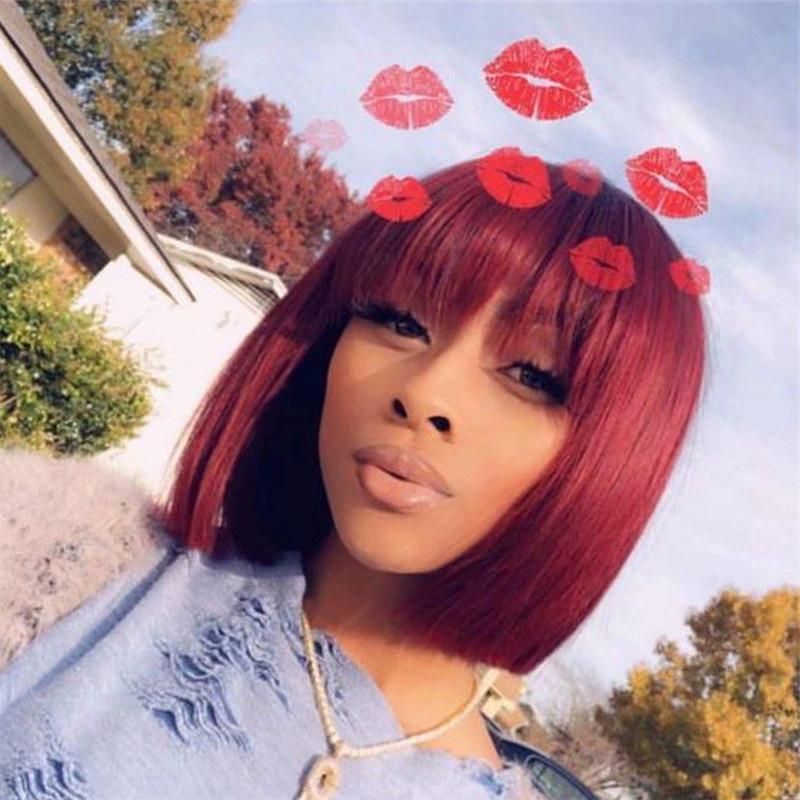 Kbeth Red Pink Human Hair Wigs for Black Ladies 2021 Summer Fashion Lace Frontal Transparent Skin Hide Glue 100% Virgin Remy Custom Brazilian Wigs Short Cut