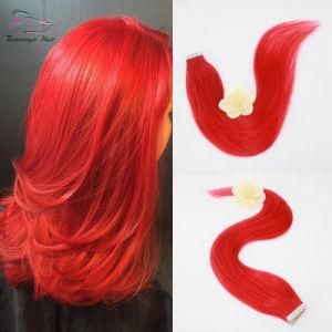 Red Color Tape in Premium Brazilian Remy Human Hair Extensions Straight