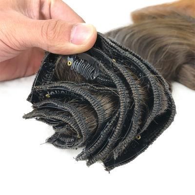 100% Brazilian Virgin Human Hair Body Wave Human Hair Clip in Extensions #T2/30