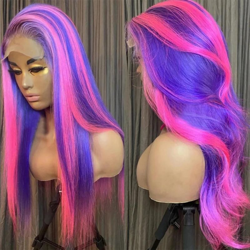 Colored Blonde Pink Purple Highlight Wig Brazilian Human Hair 613 Lace Front Wig Straight Full HD Lace Frontal Wig Ombre Human Hair Wig 30 Inches