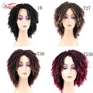 Belleshow Hot Selling Soft Faux Locs Wig Afro Kinky Curly Ombre Brown Wig Synthetic Short Afro Wigs Dreadlock Wig